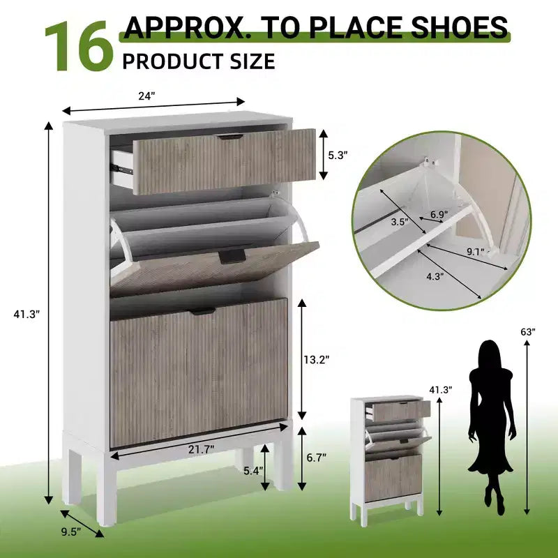 Meuble à chaussures avec 2 tiroirs basculants, organisateur de chaussures style ferme avec pieds en métal, porte-chaussures étroit pour entrée, hall, couloir