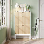 Meuble à chaussures avec 2 tiroirs basculants, organisateur de chaussures style ferme avec pieds en métal, porte-chaussures étroit pour entrée, hall, couloir