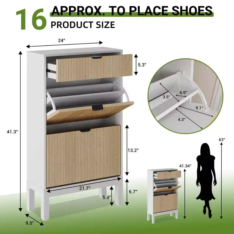 Meuble à chaussures avec 2 tiroirs basculants, organisateur de chaussures style ferme avec pieds en métal, porte-chaussures étroit pour entrée, hall, couloir