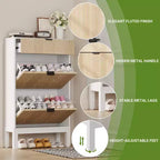 Meuble à chaussures avec 2 tiroirs basculants, organisateur de chaussures style ferme avec pieds en métal, porte-chaussures étroit pour entrée, hall, couloir