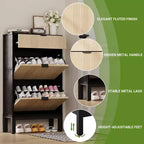 Meuble à chaussures avec 2 tiroirs basculants, organisateur de chaussures style ferme avec pieds en métal, porte-chaussures étroit pour entrée, hall, couloir