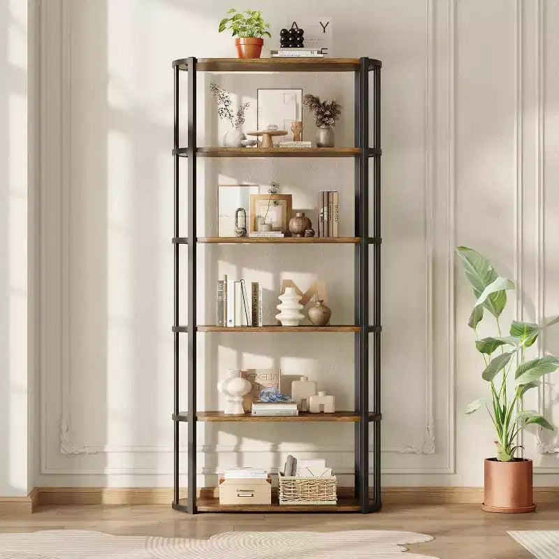 Bibliothèque de 180 cm de haut, Étagère industrielle, Bibliothèque sur pied, Grandes étagères pour salon, Étagère de rangement pour bureau à domicile