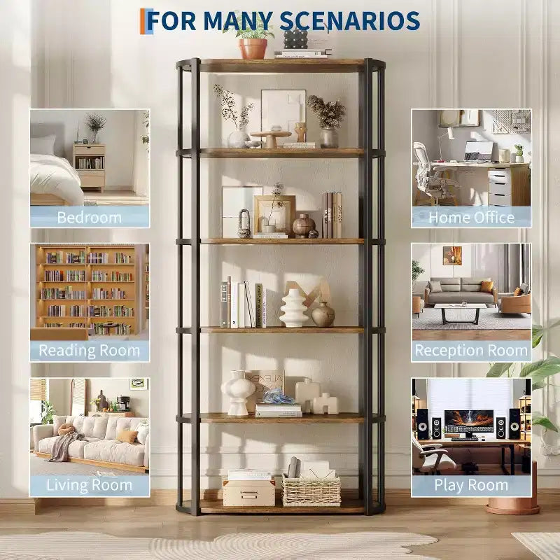 Bibliothèque de 180 cm de haut, Étagère industrielle, Bibliothèque sur pied, Grandes étagères pour salon, Étagère de rangement pour bureau à domicile