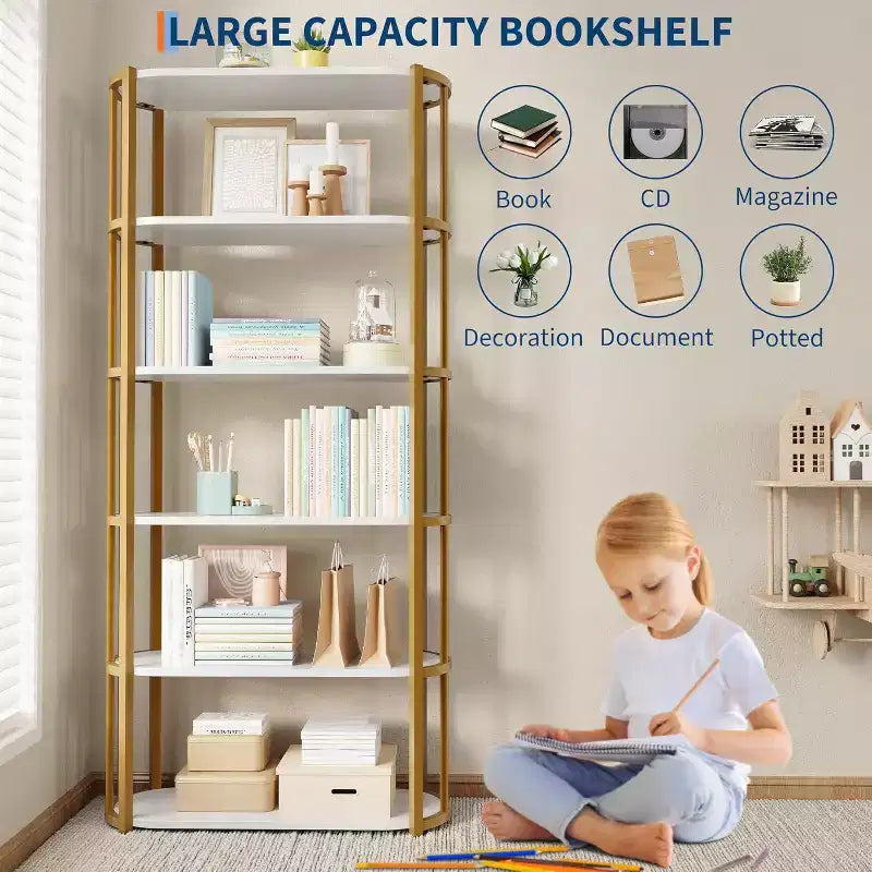 Bibliothèque de 180 cm de haut, Étagère industrielle, Bibliothèque sur pied, Grandes étagères pour salon, Étagère de rangement pour bureau à domicile