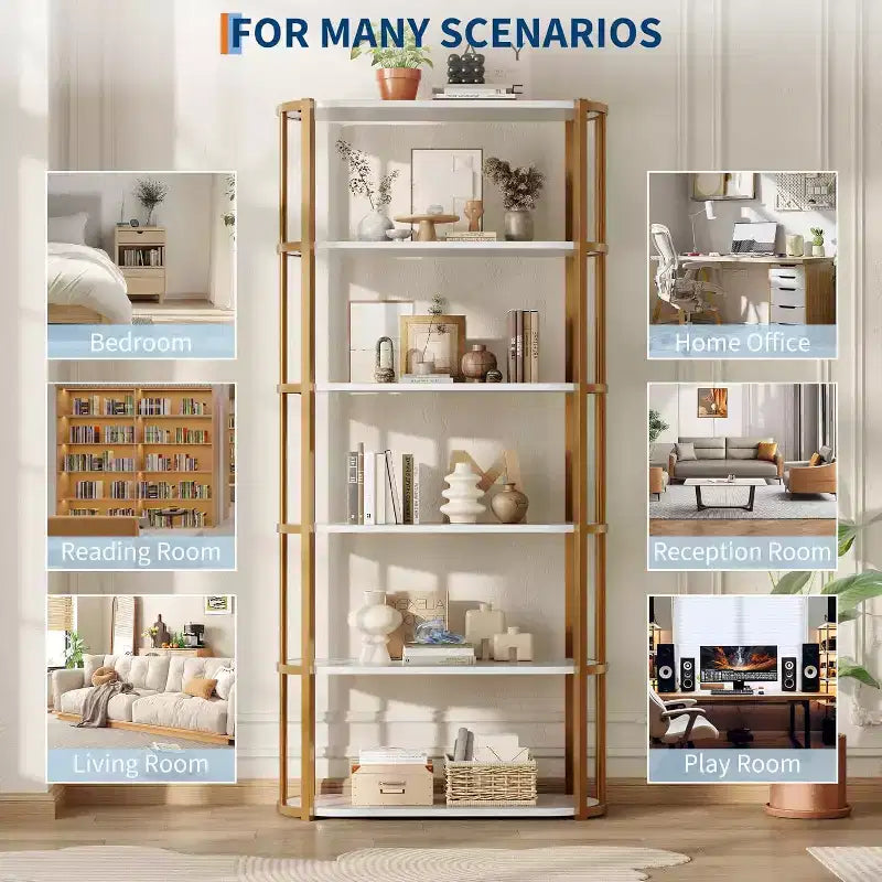 Bibliothèque de 180 cm de haut, Étagère industrielle, Bibliothèque sur pied, Grandes étagères pour salon, Étagère de rangement pour bureau à domicile