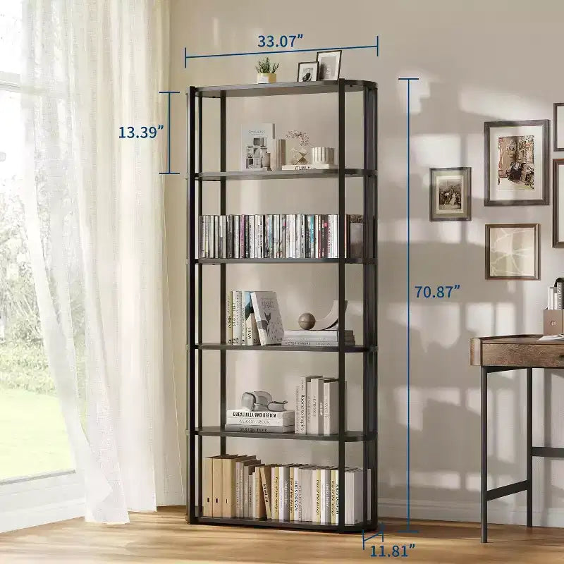 Bibliothèque de 180 cm de haut, Étagère industrielle, Bibliothèque sur pied, Grandes étagères pour salon, Étagère de rangement pour bureau à domicile