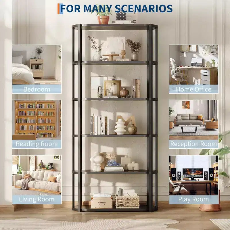Bibliothèque de 180 cm de haut, Étagère industrielle, Bibliothèque sur pied, Grandes étagères pour salon, Étagère de rangement pour bureau à domicile