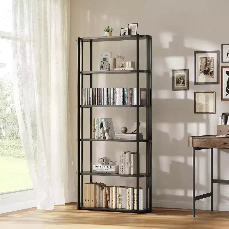 Bibliothèque de 180 cm de haut, Étagère industrielle, Bibliothèque sur pied, Grandes étagères pour salon, Étagère de rangement pour bureau à domicile