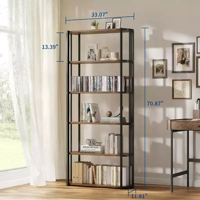 Bibliothèque de 180 cm de haut, Étagère industrielle, Bibliothèque sur pied, Grandes étagères pour salon, Étagère de rangement pour bureau à domicile