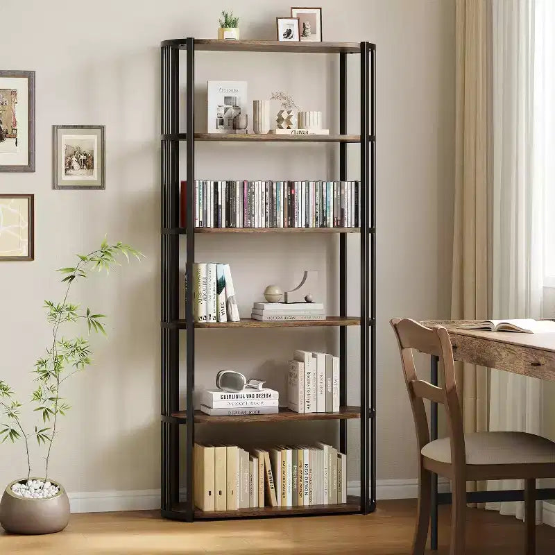 Bibliothèque de 180 cm de haut, Étagère industrielle, Bibliothèque sur pied, Grandes étagères pour salon, Étagère de rangement pour bureau à domicile