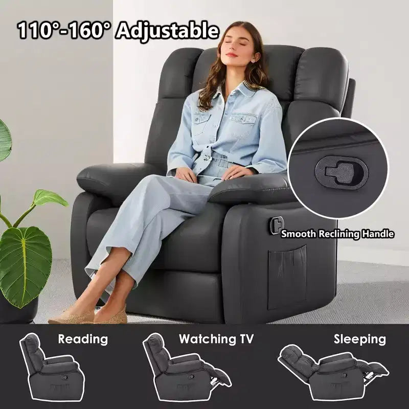 Fauteuil inclinable ergonomique avec inclinaison et repose-pieds réglables – Noir