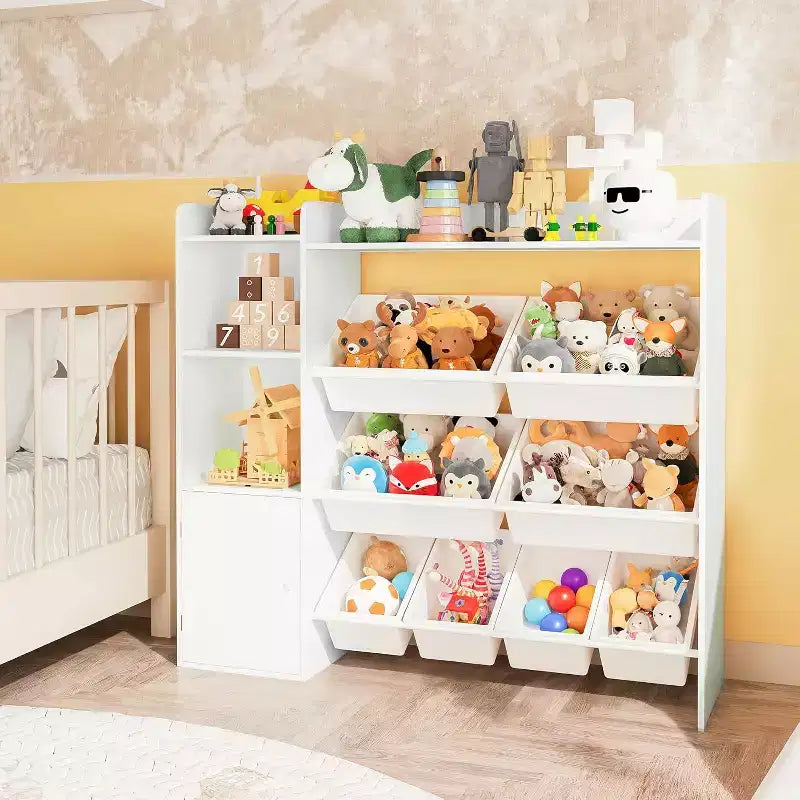 Organisateur de rangement de jouets pour enfants avec 8 bacs en plastique multicolores Solution de rangement de jouets parfaite Étagère à livres et rangement de jouets pour chambre d'étude, chambre d'enfants