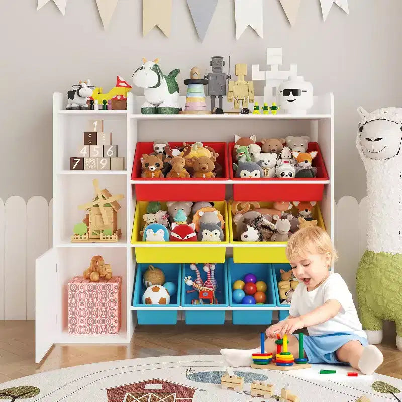 Organisateur de rangement de jouets pour enfants avec 8 bacs en plastique multicolores Solution de rangement de jouets parfaite Étagère à livres et rangement de jouets pour chambre d'étude, chambre d'enfants