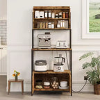 67.7 Industrial 6-Tier Kitchen Bakers Rack with Power Outlet - Microwave Stand with Shelves & Cabinet - Freestanding Storage Organizer