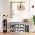 Banc à chaussures avec siège rembourré, étagères réglables et poches latérales, organisateur de rangement à 10 cubes pour entrée