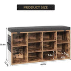 Banc à chaussures avec siège rembourré, étagères réglables et poches latérales, organisateur de rangement à 10 cubes pour entrée