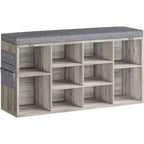 41 Shoe Bench with Padded Seat, Adjustable Shelves and Side Pockets, 10-Cube Storage Organizer for Entryway