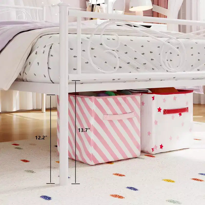 Cadre de lit métallique pour enfants, Taille Double, Cadre de lit double avec tête et pied de lit, Support à lattes en acier, Pas besoin de sommier tapissier