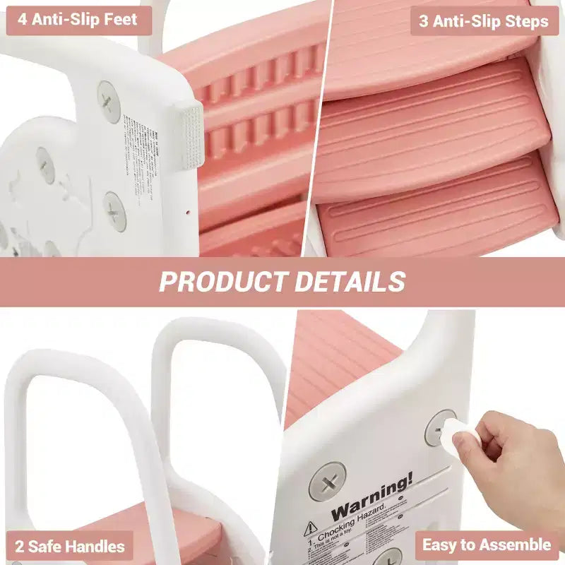 Marchepied pour enfants avec poignées, marchepied réglable à 3 niveaux pour tout-petits avec design antidérapant, marchepied en plastique pour salle de bain, lavabo