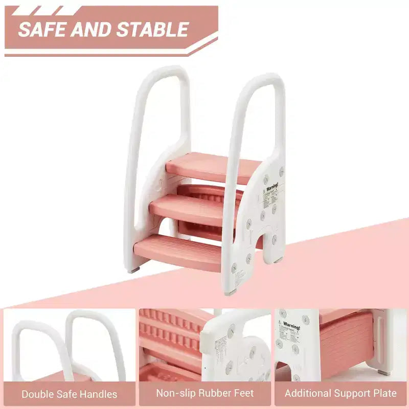 Marchepied pour enfants avec poignées, marchepied réglable à 3 niveaux pour tout-petits avec design antidérapant, marchepied en plastique pour salle de bain, lavabo