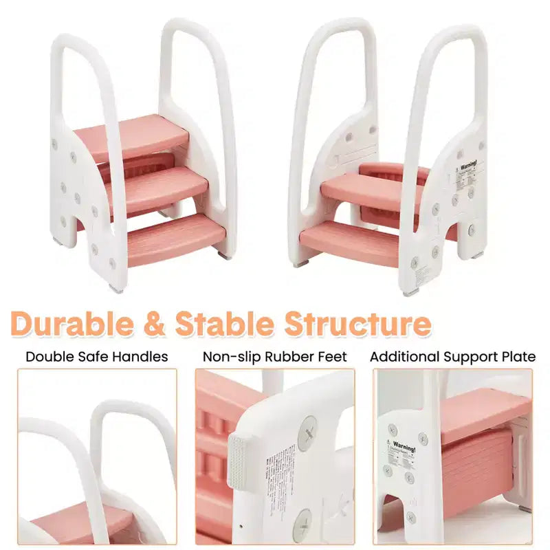 Marchepied pour enfants avec poignées, marchepied réglable à 3 niveaux pour tout-petits avec design antidérapant, marchepied en plastique pour salle de bain, lavabo