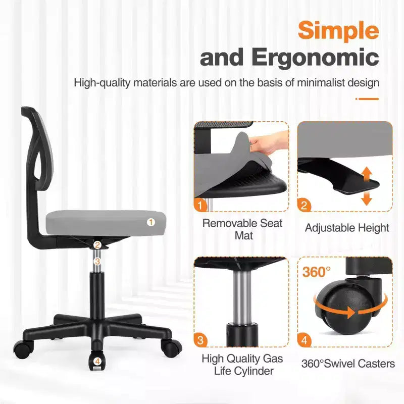 Chaise de bureau à roulettes ergonomique et moderne en maille à dossier bas