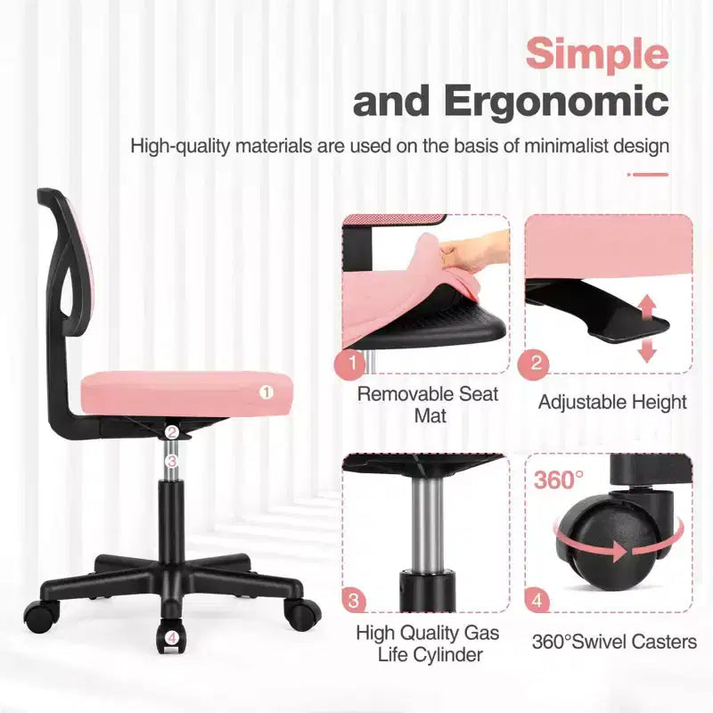 Chaise de bureau à roulettes ergonomique et moderne en maille à dossier bas