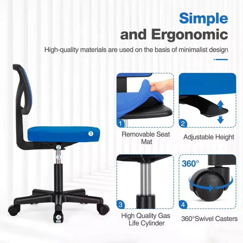 Chaise de bureau à roulettes ergonomique et moderne en maille à dossier bas