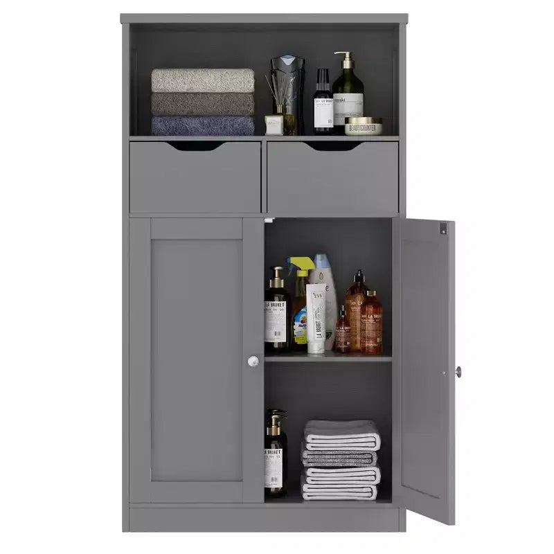 Meuble de Rangement Autoportant pour Salle de Bain avec Portes, Tiroirs et Étagère Réglable