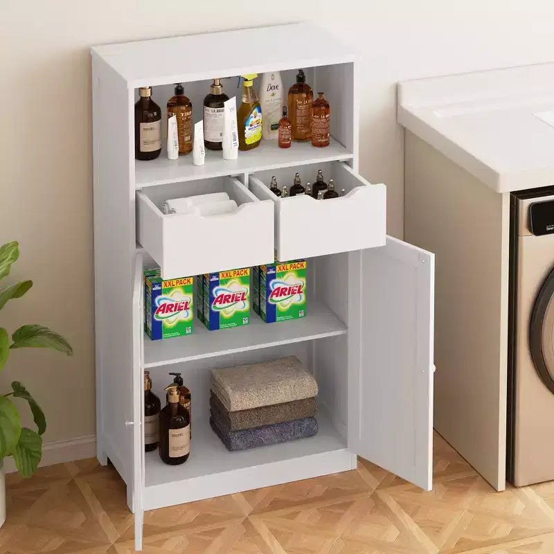 Meuble de Rangement Autoportant pour Salle de Bain avec Portes, Tiroirs et Étagère Réglable