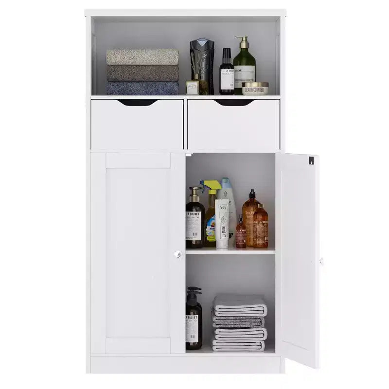 Meuble de Rangement Autoportant pour Salle de Bain avec Portes, Tiroirs et Étagère Réglable