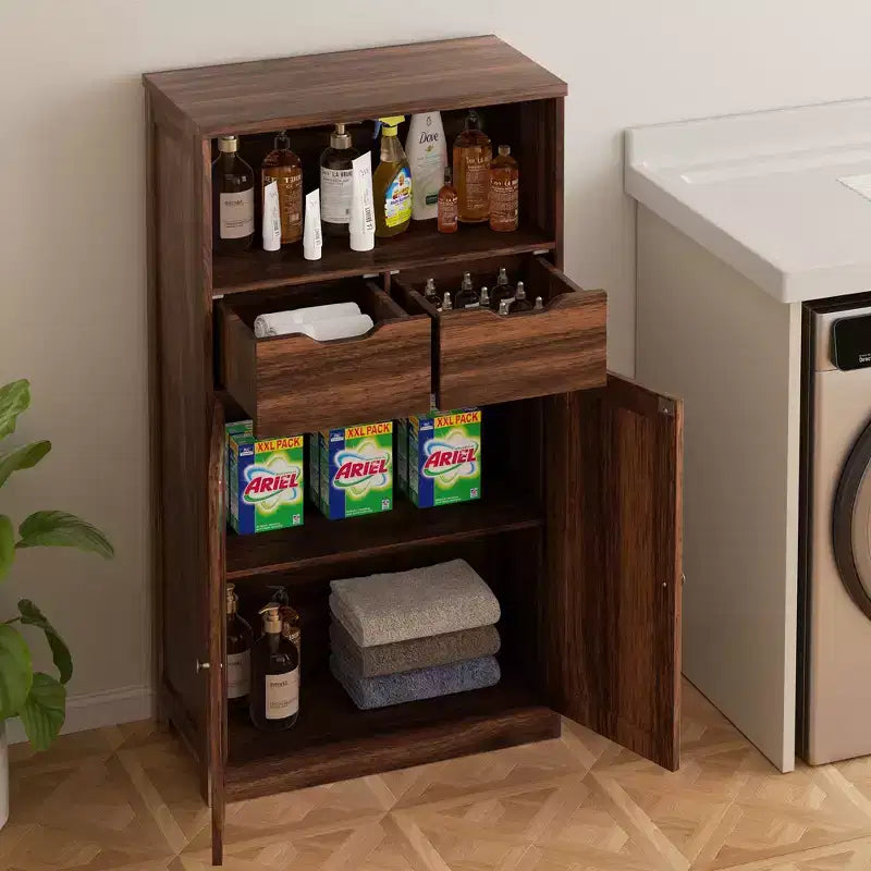 Meuble de Rangement Autoportant pour Salle de Bain avec Portes, Tiroirs et Étagère Réglable