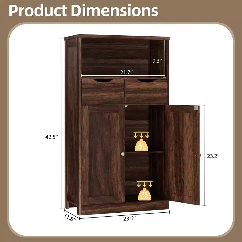 Meuble de Rangement Autoportant pour Salle de Bain avec Portes, Tiroirs et Étagère Réglable