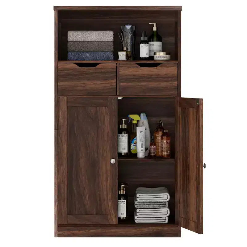 Meuble de Rangement Autoportant pour Salle de Bain avec Portes, Tiroirs et Étagère Réglable