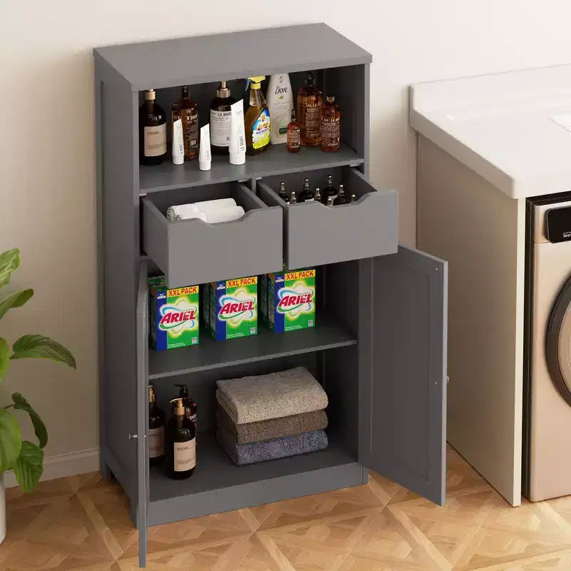 Meuble de Rangement Autoportant pour Salle de Bain avec Portes, Tiroirs et Étagère Réglable