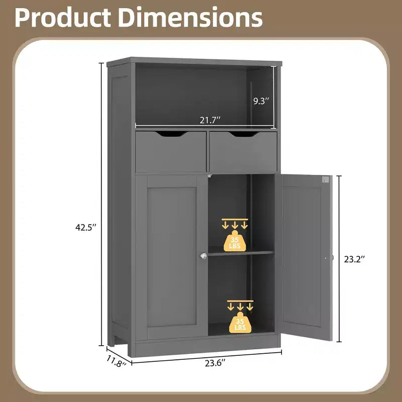 Meuble de Rangement Autoportant pour Salle de Bain avec Portes, Tiroirs et Étagère Réglable