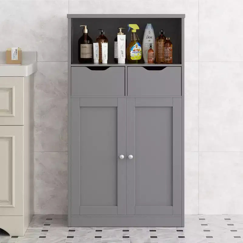 Meuble de Rangement Autoportant pour Salle de Bain avec Portes, Tiroirs et Étagère Réglable
