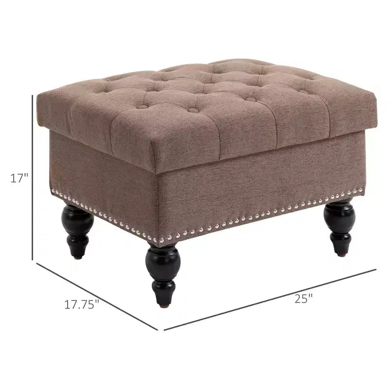 Pouf de rangement capitonné de 63,5 cm avec couvercle amovible et pieds en bois