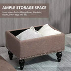 Pouf de rangement capitonné de 63,5 cm avec couvercle amovible et pieds en bois