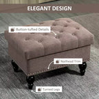 Pouf de rangement capitonné de 63,5 cm avec couvercle amovible et pieds en bois