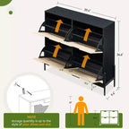 Meuble à chaussures à quatre portes avec trois étagères réglables, idéal pour les talons hauts, les bottes et les entrées élégantes – une solution de rangement parfaite pour votre couloir.