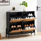 Four-door shoe cabinet with three adjustable shelves, ideal for high heels, boots, and stylish entrywaysa perfect hallway storage solution.