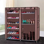 Meuble de rangement pour chaussures à double rangée, étagère à chaussures à 9 compartiments avec housse en tissu non tissé pour la maison, convient aux chambres et aux couloirs