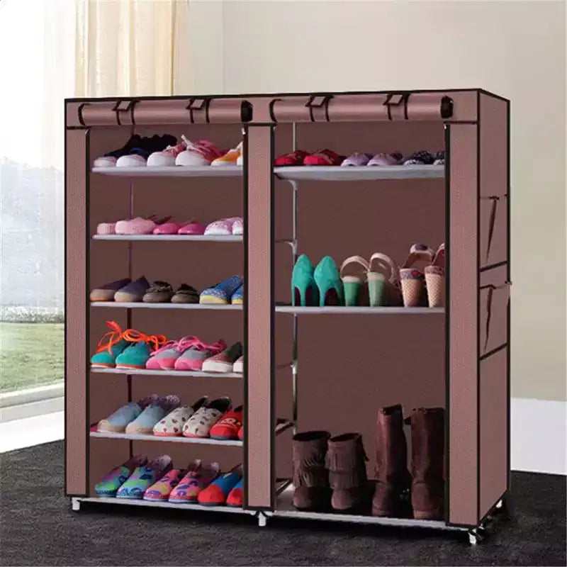 Meuble de rangement pour chaussures à double rangée, étagère à chaussures à 9 compartiments avec housse en tissu non tissé pour la maison, convient aux chambres et aux couloirs