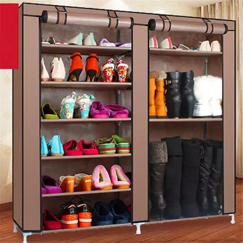 Meuble de rangement pour chaussures à double rangée, étagère à chaussures à 9 compartiments avec housse en tissu non tissé pour la maison, convient aux chambres et aux couloirs