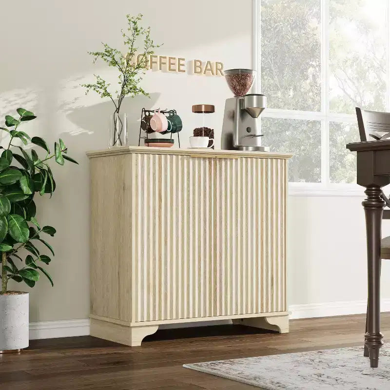Meuble de rangement de ferme avec portes cannelées, buffet de bar à café, étagères réglables, pour salle à manger, salon.