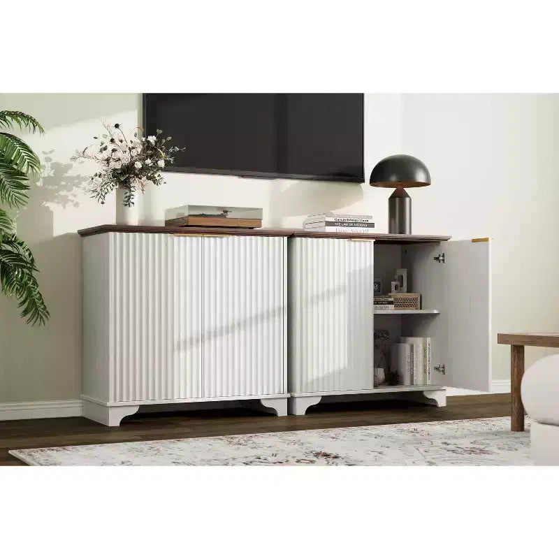 Meuble de rangement de ferme avec portes cannelées, buffet de bar à café, étagères réglables, pour salle à manger, salon.