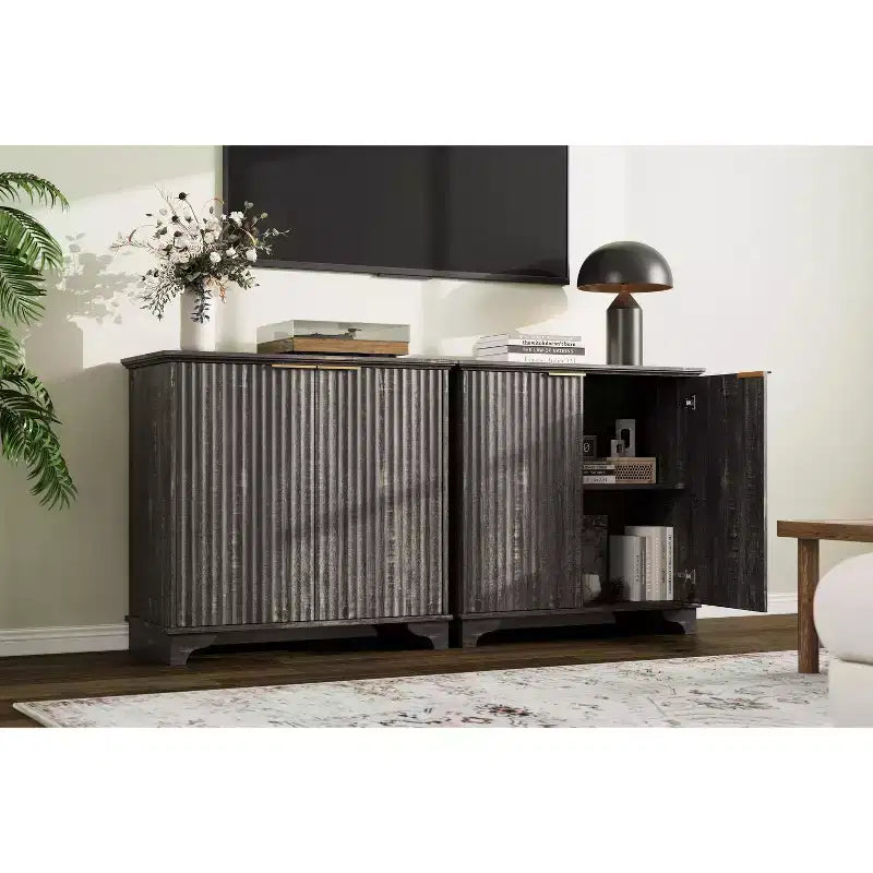 Meuble de rangement de ferme avec portes cannelées, buffet de bar à café, étagères réglables, pour salle à manger, salon.
