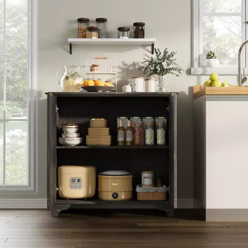 Meuble de rangement de ferme avec portes cannelées, buffet de bar à café, étagères réglables, pour salle à manger, salon.