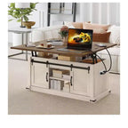 Farmhouse Lift Top Coffee Table With Expandable Tabletop & Barn Door & Charging Station For Living Room